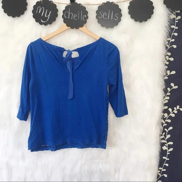 J. Crew 3/4 Sleeve Circle Eyelet‎ Top Cobalt Blue - Picture 2 of 3